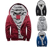 Plus abrigo de terciopelo para hombre con capucha de manga larga con cremallera acolchado cálido suéter chaqueta masculina sudadera de invierno L rojo