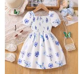 Vestido de moda para niñas, vestido de princesa floral de hadas de verano para niños 90cm blanco