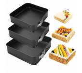 Molde cuadrado de acero al carbono antiadherente para tartas con base extraíble y dispositivo de bloqueo. Plantillas para mousse para utensilios de cocina.