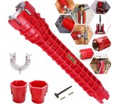 Llave Flume antideslizante para reparación de fregadero de cocina, herramienta de montaje de grifo multifunción para baño, llave de instalación de fontanería 5 IN 1 rojo