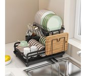 Rejilla para secar platos de cocina, rejilla para platos de metal de 2 capas para la parte superior del fregadero, utensilios para hornear y cubiertos que ahorran espacio, rejilla organizadora con almacenamiento para palillos blanco