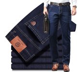 Pantalones vaqueros de moda para hombre, pantalones rectos elásticos, pantalones para hombre, otoño e invierno, sección gruesa, pantalones de negocios para hombre que no necesitan planchado 40 azul