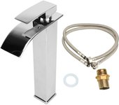 Grifo de baño en cascada de acero inoxidable 304, grifo monomando para lavabo de tocador con agua fría y caliente.