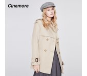 CINEMORE NEW Trench coat mujer otoño 2021 color sólido Casual Cuello plegable Trench ropa exterior femenina 92278 S negro