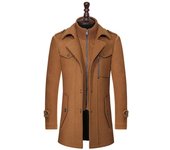 Abrigo de lana de cuello doble de otoño e invierno, abrigo de lana de cuello grueso mediano y largo, abrigo de hombre M caqui