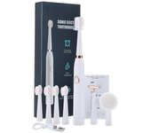 Cepillo de dientes eléctrico con vibración sónica, cepillo de dientes inteligente para blanquear los dientes, masaje facial, carga USB, juego de cepillado resistente al agua blanco