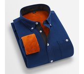 Camisa de polar de moda informal para hombre Camisa de polar engrosada Camisa M azul oscuro