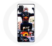 Coque Samsung Galaxy A21S Formule 1 Max Verstappen Pilote automobile F1 noir rouge et jaune