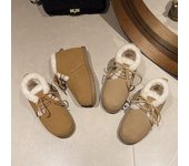 Botas cortas con cordones y suela gruesa que realzan la altura Sección de invierno para mujer Botas de nieve con altura interior cálida y cabeza redonda engrosada de terciopelo 35 frambuesa