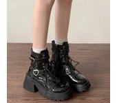 Botas de moto con plataforma de invierno para mujer, zapatos elegantes con cordones a la moda, botines cortos de tacón grueso para mujer 35