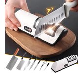 Afilador de cuchillos eléctrico de cocina, afilador de cuchillos de cocina profesional automático multifuncional, afilador de cuchillos para el hogar 17.8X5.8cm negro