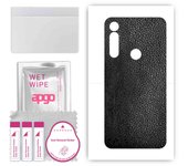 apgo Protective Skin Sticker for the back compatible with Motorola Moto G Power, Wrap Film, Foil, Vinyl - Pattern Black Leather