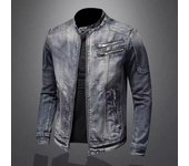 Chaquetas vaqueras para hombre, abrigos casuales de cuello alto para motociclista, abrigos de moda para hombre, cremalleras, chaquetas de motociclista, ropa de calle para hombre XXXXL azul