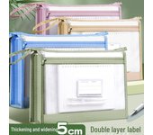 Bolsa de malla transparente de doble capa A4 con cremallera: almacenamiento portátil y multiusos para documentos y exámenes. Morandi Gray/1 pc