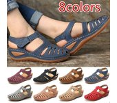 Sandalias románicas de cuña de una línea ahuecadas con moño de sandalia de mujer de gran tamaño 43 rojo