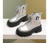 Nuevas botas de mujer versátiles de color sólido de gran venta, ropa de abrigo cómoda, botas de mujer profesionales con cordones y hebilla 35