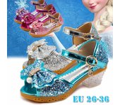 Nuevos zapatos de princesa Zapatos para niños Zapatos de vestir de tacones altos para niñas Sandalias de mariposa con flores Bowknot Crystal Princess Queen Cosplay Party Girl Dance Shoes 26 azul