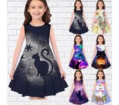 2022 verano niñas 3D calabaza linterna niños niña fiesta sin mangas princesa vestido tanque para niñas mayores de cuatro años 80 naranja