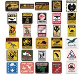 60 pegatinas de advertencia de dinosaurios de Jurassic Park, pegatinas de prohibición de peligro, pegatinas de bricolaje para cuaderno, nevera, motocicleta, equipaje, coche, juguete