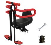 Asiento delantero para bicicleta para niños pequeños Asiento de seguridad para niños montado en la parte delantera con valla y reposapiés negro
