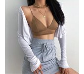 Bralette francés, sujetador de copa triangular Sexy, ropa interior de mujer de algodón sin costuras con escote en V profundo, sostén push-up, lencería suave femenina S blanco