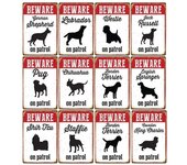 Cartel de Metal Beware Dog On Patrol, cartel de hojalata de Bulldog, placa decorativa de pared Vintage, decoración para Pub, Bar, tienda, decoración del hogar, 20x30cm 20x30cm