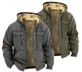Chaqueta térmica para hombre, con capucha, cordón ajustable, manga larga, color sólido, bolsillos, cierre de cremallera, forro de felpa, abrigo deportivo XXL gris
