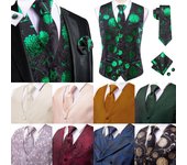 Chaleco de vestir de cachemira para hombre, negro, azul, rojo, corbata, pañuelo, traje, chaleco de esmoquin 2XL