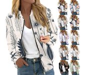 Chaqueta de mujer de manga larga ligera con cremallera, corta, con estampado floral, chaqueta acolchada informal con bolsillos L negro