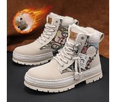 Zapatos de moda para hombre, de caña alta, con suela tejida de paja de terciopelo, zapatos pequeños de oso, botas de trabajo cálidas, botas de motocicleta 39