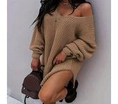 Suéter de punto holgado con cuello en V para mujer, talla grande, otoño e invierno S negro