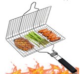Cesta de parrilla plegable de acero inoxidable para acampar al aire libre, parrilla para camarones, filetes de pescado, parrilla para barbacoa, herramienta de cocina