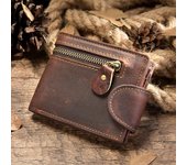 Cartera corta de cuero Crazy Horse de cuero genuino para hombre, con hebilla de torre, clip para billetes, estilo vintage, tarjetero de piel de vaca, tarjetero con múltiples posiciones para tarjetas. marrón