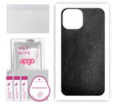 apgo Protective Skin Sticker for the back compatible with Apple iPhone 13 mini, Wrap Film, Foil, Vinyl - Pattern Black Leather