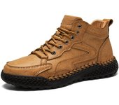 Botas de cuero genuino hechas a mano, zapatos para hombre, botines cómodos para hombre, zapatos casuales, zapatos para herramientas al aire libre 38 negro