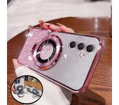 Funda de teléfono con soporte magnético con revestimiento de purpurina de lujo para Samsung Galaxy A51 A71 A03 A02 A02S A50 A70 A31 A21S A20 A30 Galaxy A02 púrpura