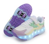 TUINANLE Zapatillas deportivas con luces LED para niños, niñas, niños, carga USB, ruedas deportivas brillantes, zapatos de patinaje sobre ruedas para exteriores 35 color rosa
