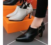 Zapatos de tacón alto de moda para mujer, de talla grande 43, cómodos, puntiagudos, negros, estilo retro, con cremallera y plataforma 35