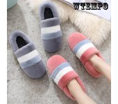 Zapatillas simples de invierno con franjas de diferente color de algodón con tacón para hombre, zapatos cálidos de lana antideslizantes para interiores con suela gruesa para mujer 44-45 negro