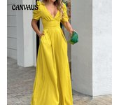 Mono con pernera ancha de talla grande, elegante y a la moda, de verano, de manga corta para mujer 3XL rojo rosa