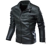 Chaqueta de moto de cuero para hombre, estilo nuevo, sencilla y moderna, con cuello levantado, de piel polar de talla grande para hombre. L