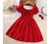 Vestido de verano para niñas, estilo coreano, de princesa, de manga corta, popular para niños. 120cm rojo