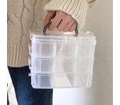 Caja de almacenamiento de plástico con ranura para compartimento apilable ajustable transparente, caja de contenedor transparente con cierre a presión para guardar accesorios de joyería de juguete color rosa