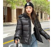 Chaqueta con capucha para mujer, abrigo de algodón negro dorado, chaqueta de algodón gruesa holgada de moda para invierno M negro