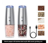 Molinillo de pimienta eléctrico de 2 piezas, molinillo de sal y pimienta, recargable por USB, molinillo de especias de grosor ajustable con luz LED, herramienta de cocina