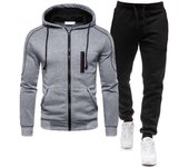 2023 Hombres Otoño Cremallera Sudadera con capucha + pantalones Sólido Sporting Fitness Con capucha Ropa de abrigo Chaqueta Joggers Sui L negro