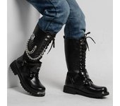 Botas de moto de moda para hombre, botas de media caña, botas punk con cinturón gótico, zapatos para hombre, botas casuales de caña alta, zapatos para hombre 37 negro