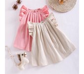 Vestido de verano para bebé, de algodón, holgado, para niña pequeña, suave, informal, rosa, elegante, minivestido para primer bebé. 98 color rosa
