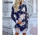 Otoño e Invierno Sudadera de Mujer Moda Sudadera con Capucha de Longitud Media Vestidos de Sudadera con Capucha Estampados S negro