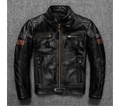Chaqueta de cuero auténtico para motociclista. Abrigo de piel de vaca para motociclista de color negro para hombre. Tela de cuero de calidad Cuero natural 4XL